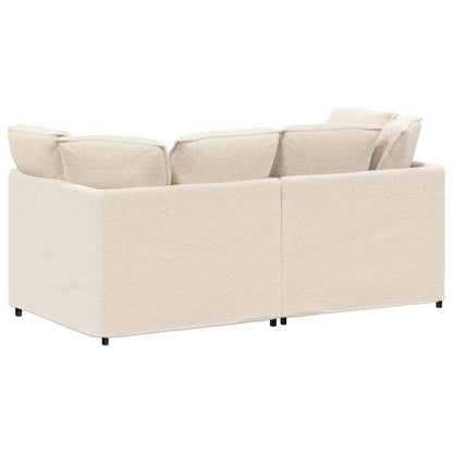 Sofá modular com almofadas tecido tipo lã encaracolado creme