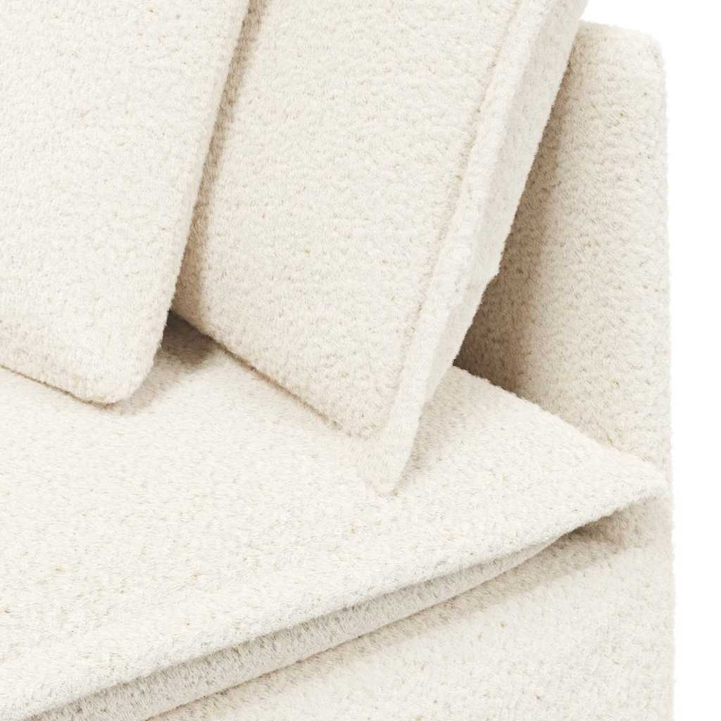 Sofá modular com almofadas tecido tipo lã encaracolado creme