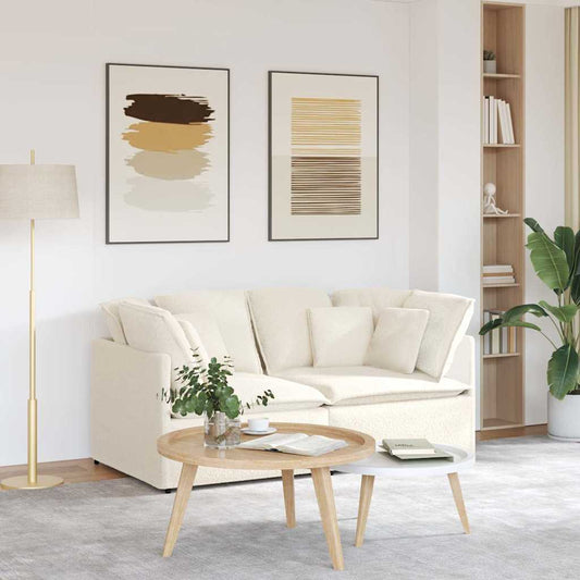 Sofá modular com almofadas tecido tipo lã encaracolado creme