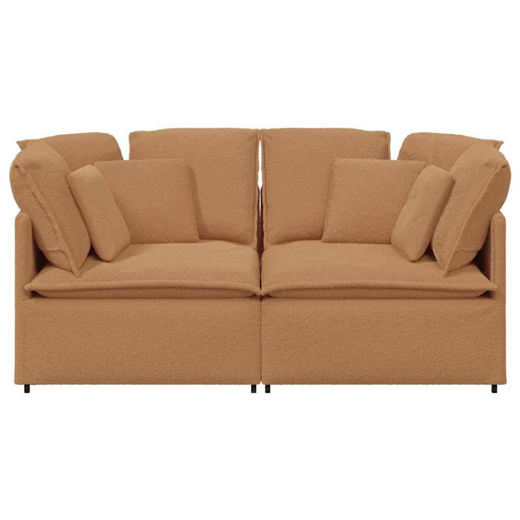 Sofá modular com almofadas tecido tipo lã encaracolado bege