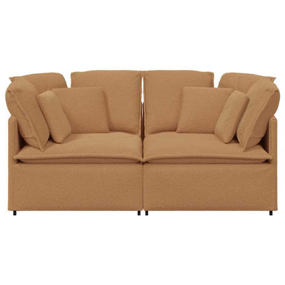 Sofá modular com almofadas tecido tipo lã encaracolado bege