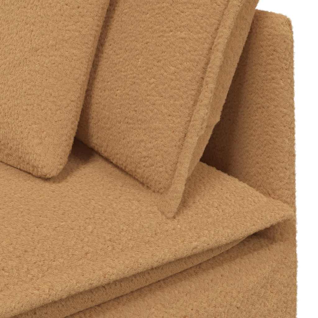 Sofá modular com almofadas tecido tipo lã encaracolado bege