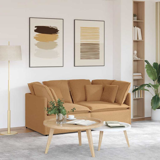 Sofá modular com almofadas tecido tipo lã encaracolado bege