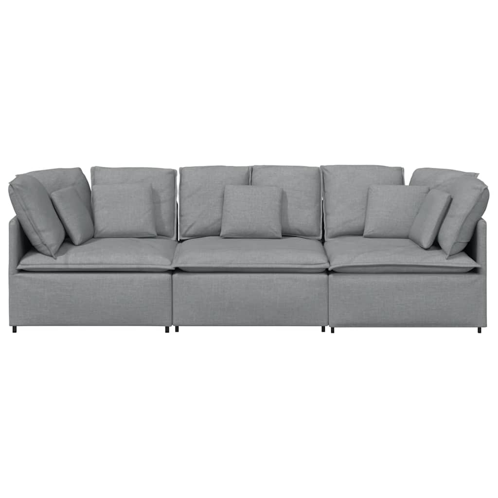Sofá modular com almofadas tecido cinzento-claro