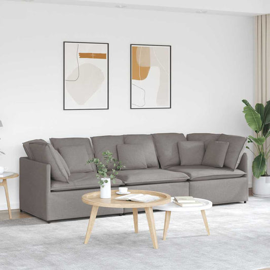 Sofá modular com almofadas tecido castanho-acinzentado