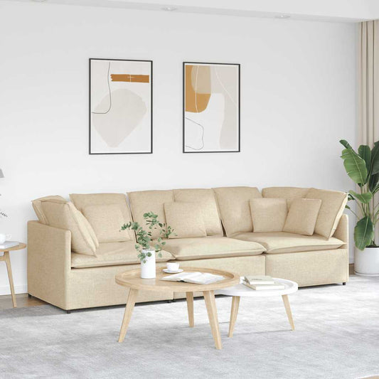Sofá modular com almofadas tecido creme