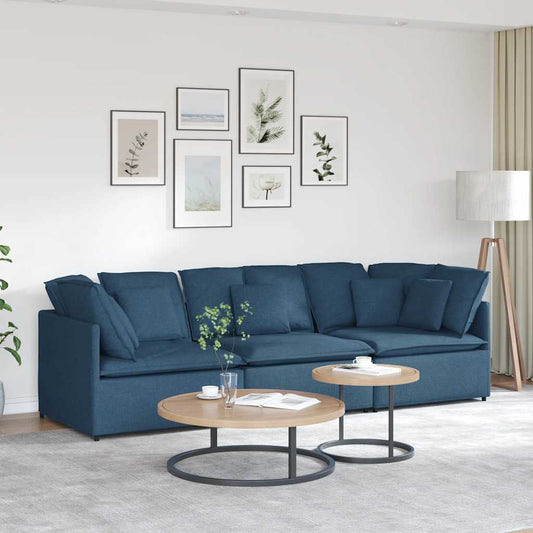 Sofá modular com almofadas tecido azul