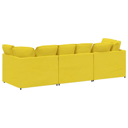 Sofá modular com almofadas tecido amarelo-claro