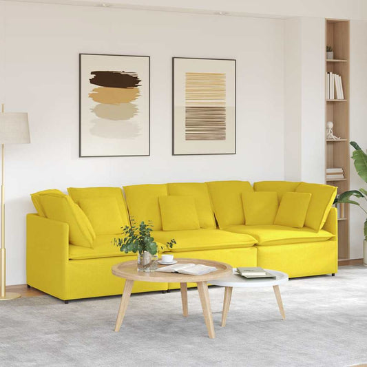 Sofá modular com almofadas tecido amarelo-claro