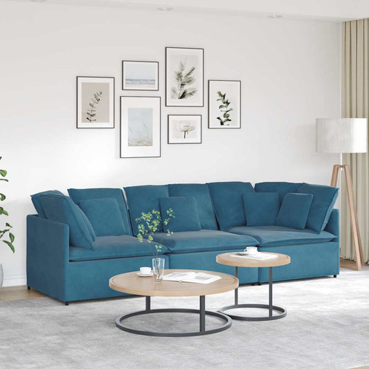 Sofá modular com almofadas veludo azul