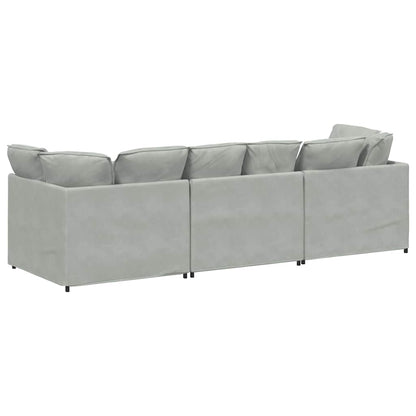 Sofá modular com almofadas veludo cinzento-claro