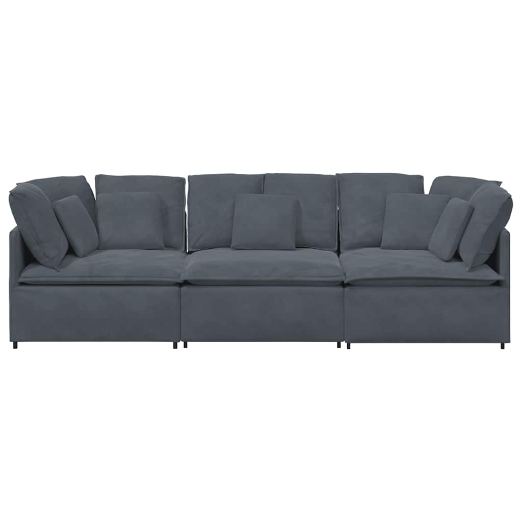 Sofá modular com almofadas veludo cinzento-escuro