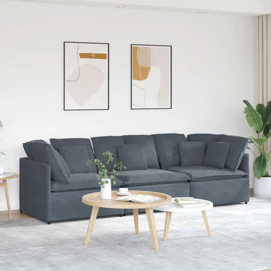 Sofá modular com almofadas veludo cinzento-escuro