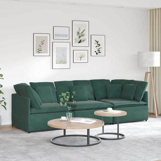 Sofá modular com almofadas veludo verde-escuro