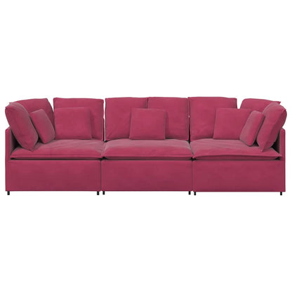 Sofá modular com almofadas veludo vermelho tinto