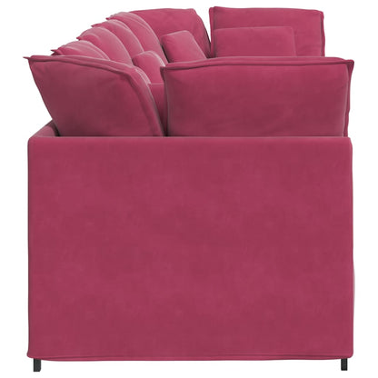 Sofá modular com almofadas veludo vermelho tinto