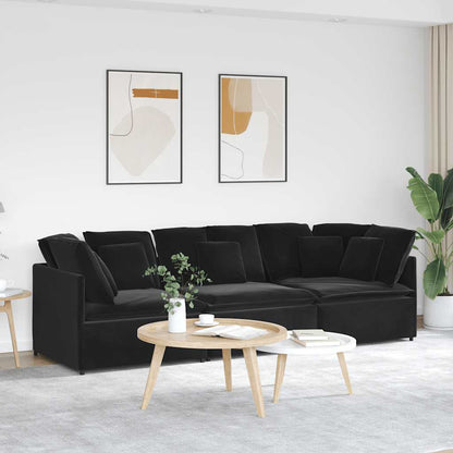 Sofá modular com almofadas veludo preto