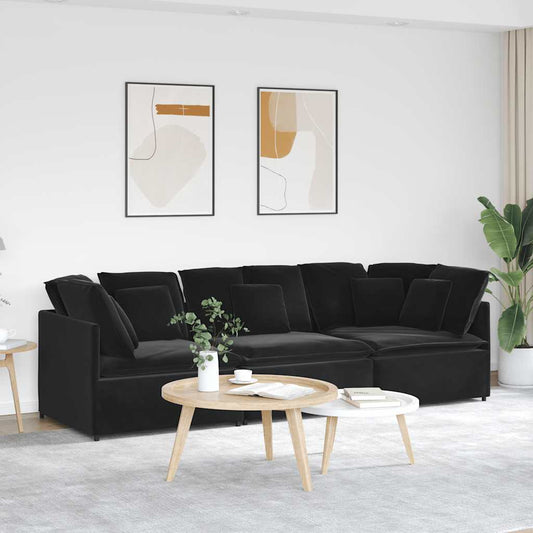 Sofá modular com almofadas veludo preto