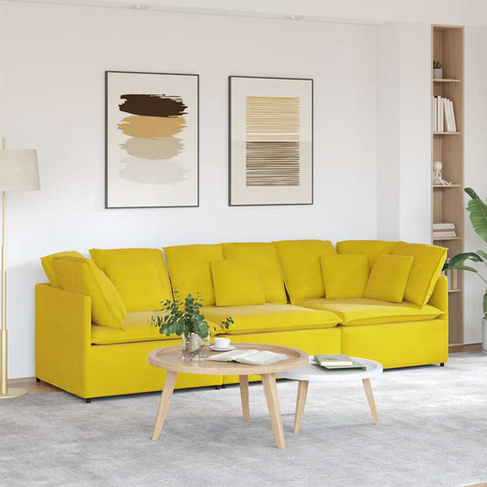 Sofá modular com almofadas veludo amarelo