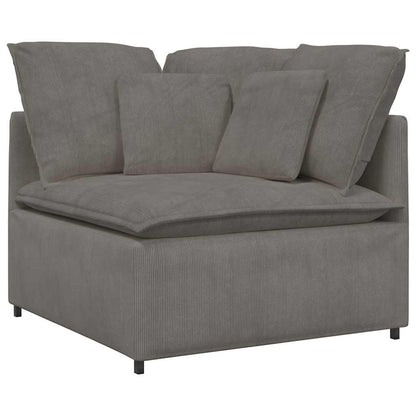 Sofá modular com almofadas tecido corduroy cinzento-claro