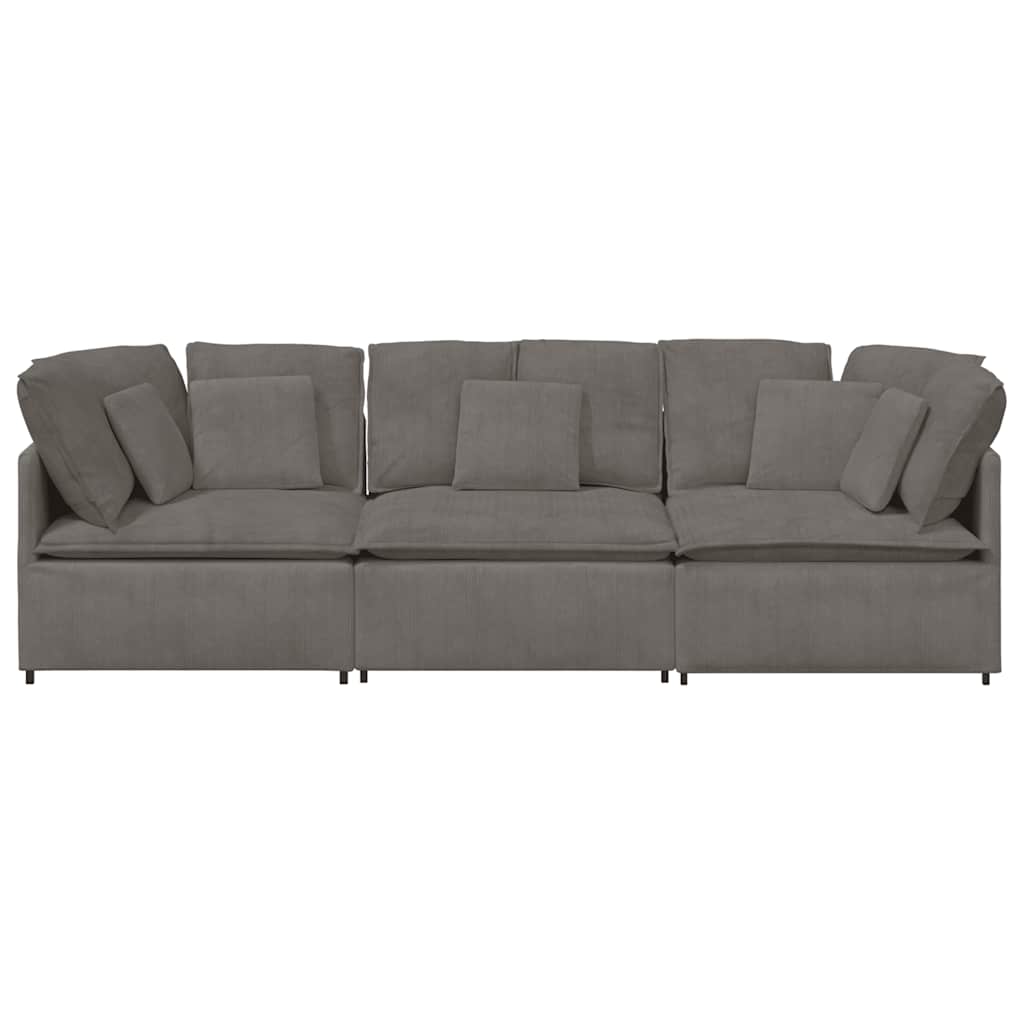 Sofá modular com almofadas tecido corduroy cinzento-claro