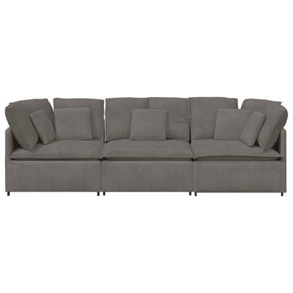 Sofá modular com almofadas tecido corduroy cinzento-claro
