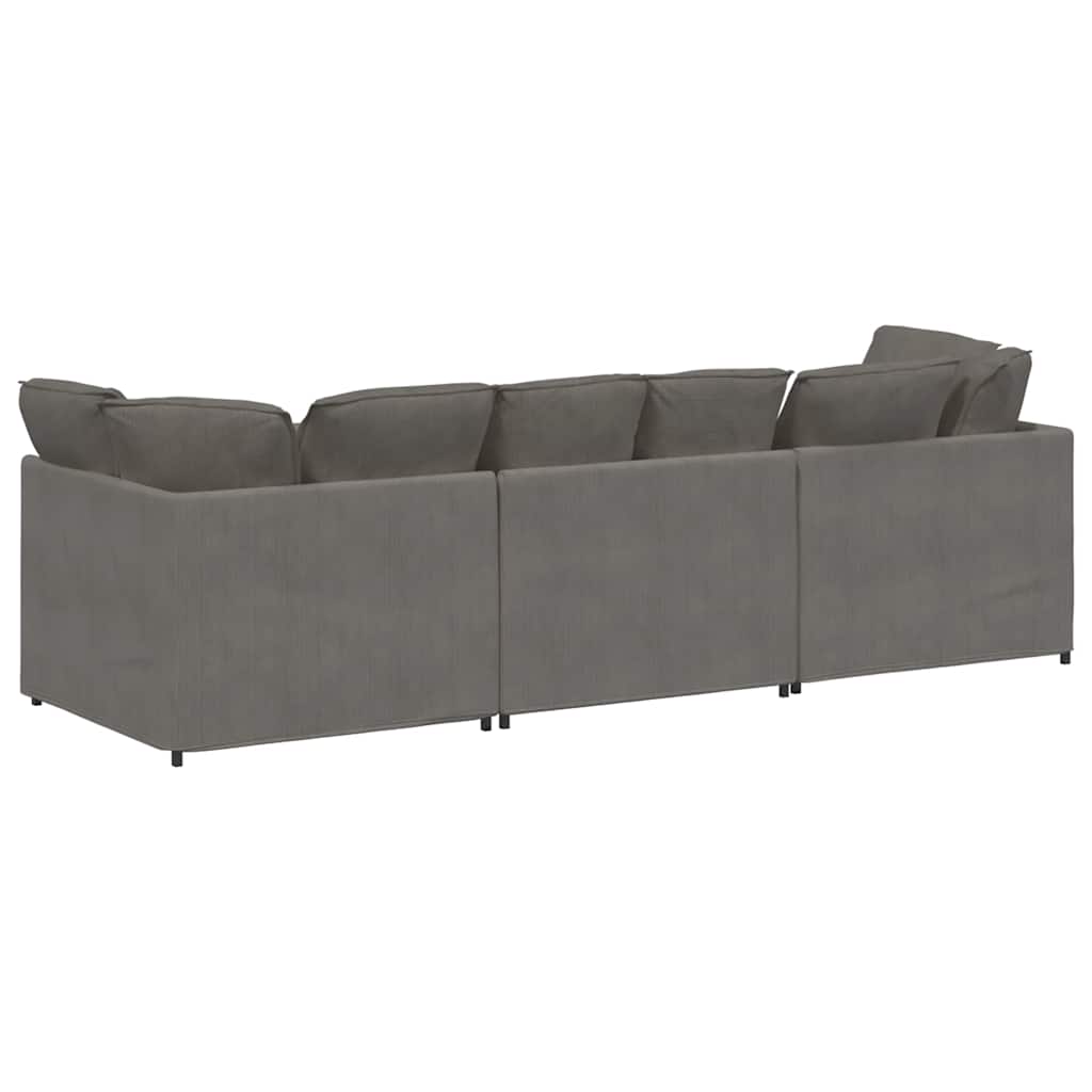 Sofá modular com almofadas tecido corduroy cinzento-claro