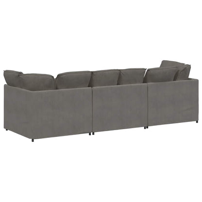 Sofá modular com almofadas tecido corduroy cinzento-claro