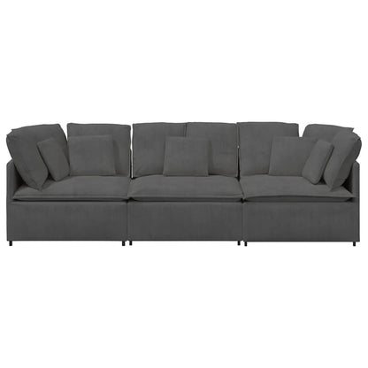 Sofá modular com almofadas tecido corduroy cinzento-escuro