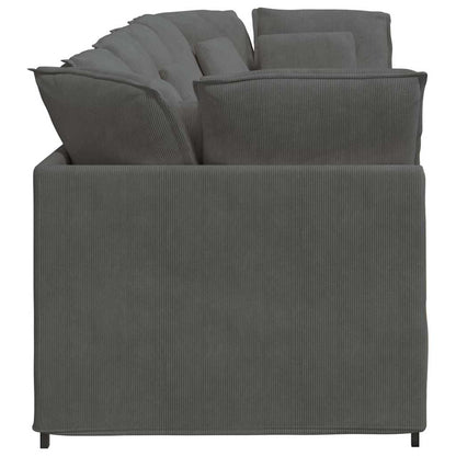 Sofá modular com almofadas tecido corduroy cinzento-escuro