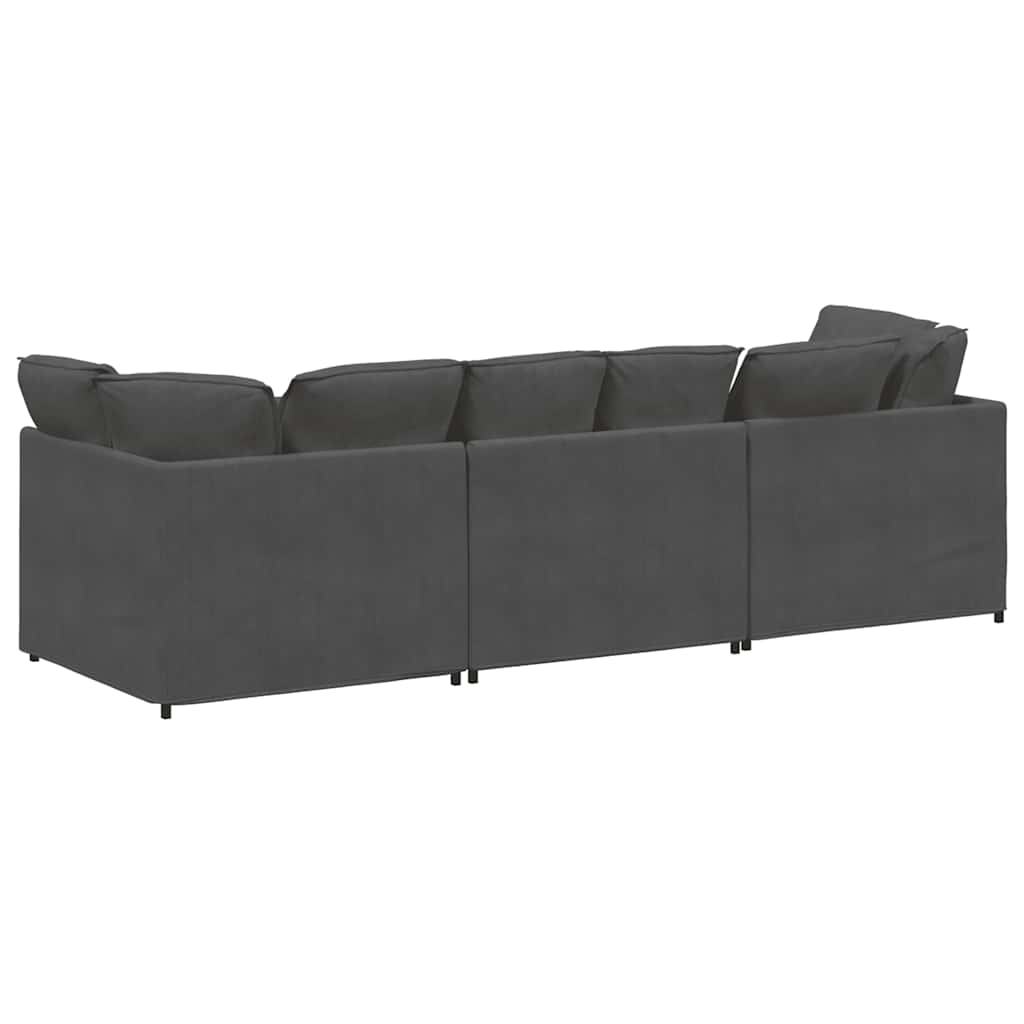 Sofá modular com almofadas tecido corduroy cinzento-escuro