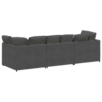 Sofá modular com almofadas tecido corduroy cinzento-escuro