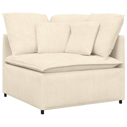 Sofá modular com almofadas tecido corduroy creme