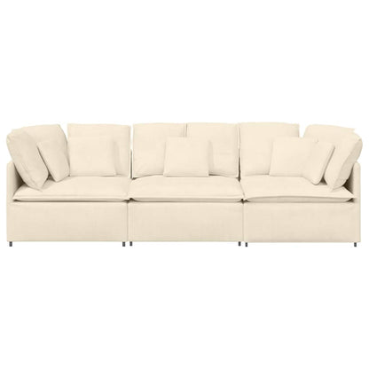Sofá modular com almofadas tecido corduroy creme