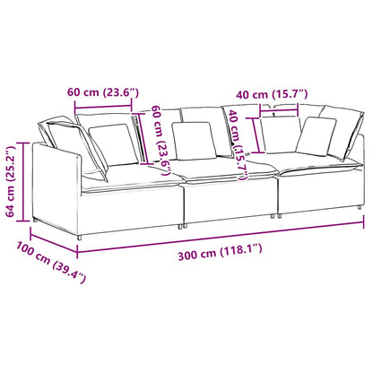 Sofá modular com almofadas tecido corduroy creme