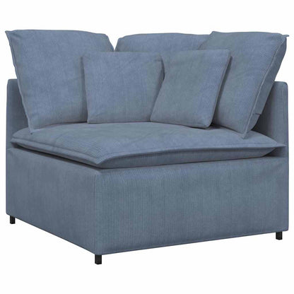Sofá modular com almofadas tecido corduroy azul
