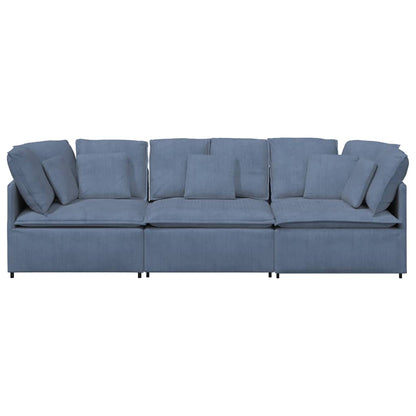 Sofá modular com almofadas tecido corduroy azul