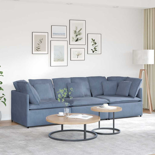 Sofá modular com almofadas tecido corduroy azul
