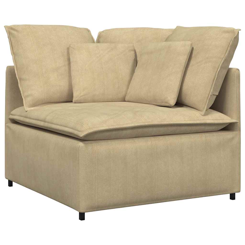 Sofá modular com almofadas tecido corduroy verde cinzento
