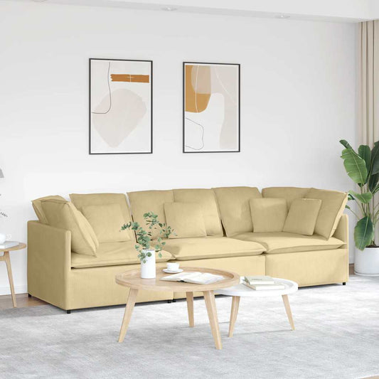 Sofá modular com almofadas tecido corduroy verde cinzento