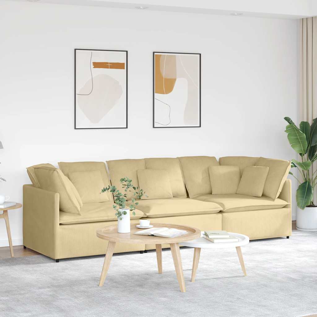 Sofá modular com almofadas tecido corduroy verde cinzento