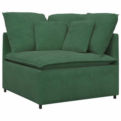 Sofá modular com almofadas tecido corduroy verde escuro