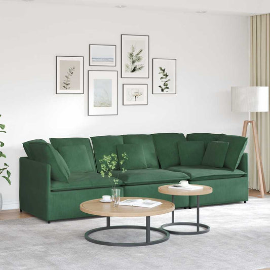 Sofá modular com almofadas tecido corduroy verde escuro