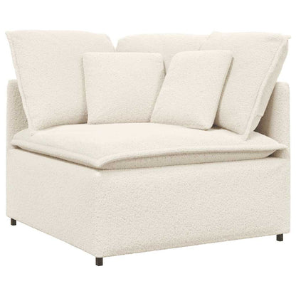 Sofá modular com almofadas tecido tipo lã encaracolado creme
