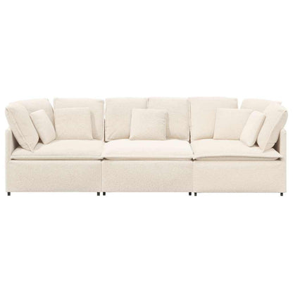 Sofá modular com almofadas tecido tipo lã encaracolado creme