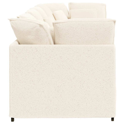 Sofá modular com almofadas tecido tipo lã encaracolado creme