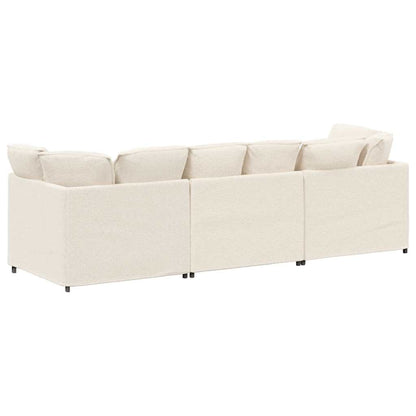 Sofá modular com almofadas tecido tipo lã encaracolado creme