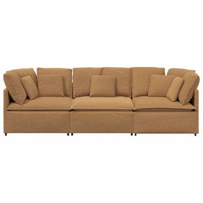 Sofá modular com almofadas tecido tipo lã encaracolado bege
