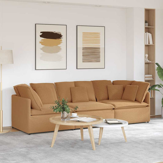 Sofá modular com almofadas tecido tipo lã encaracolado bege