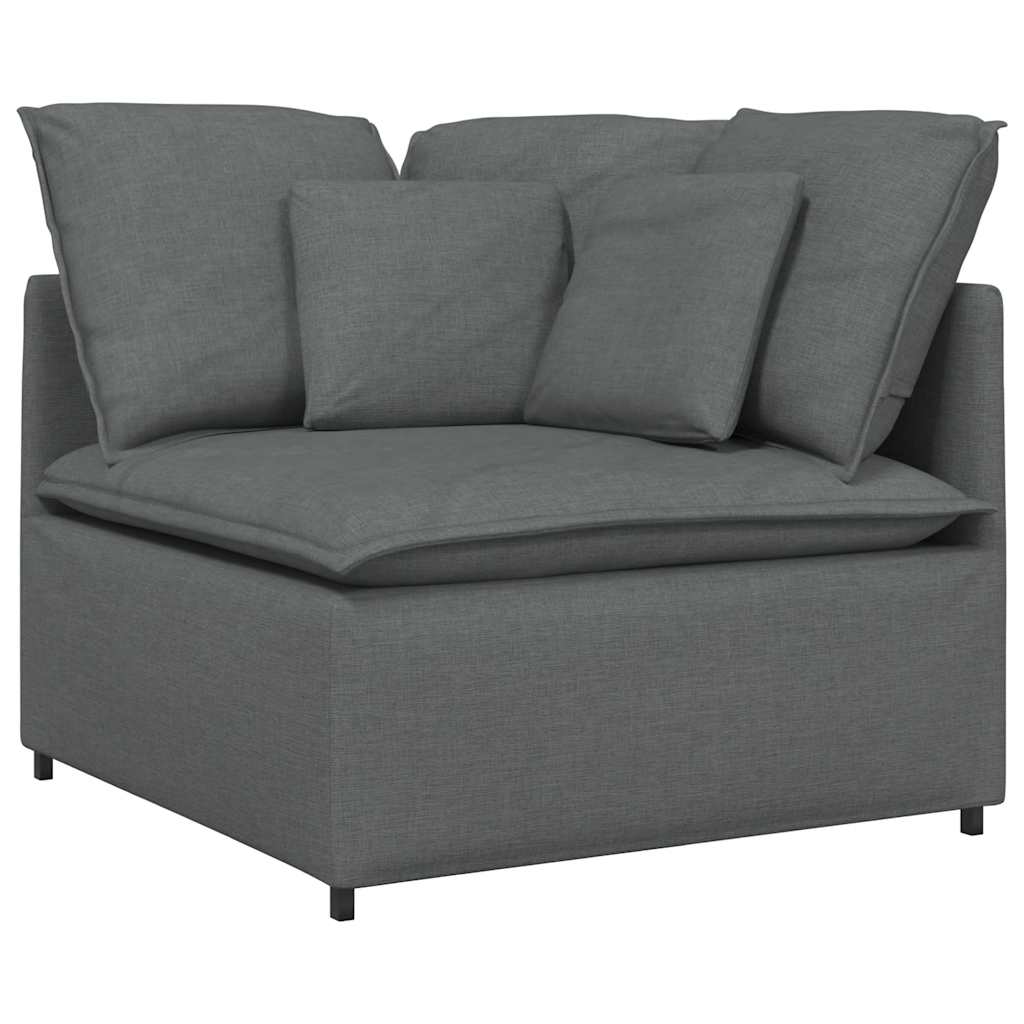 Sofá modular com pufes e almofadas tecido cinzento-escuro